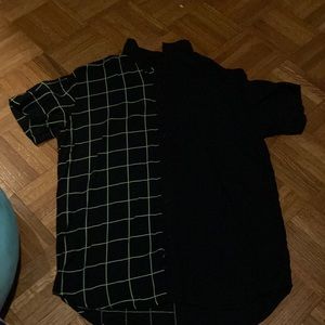 Green and Black Half and Half Collar Neck Button Down